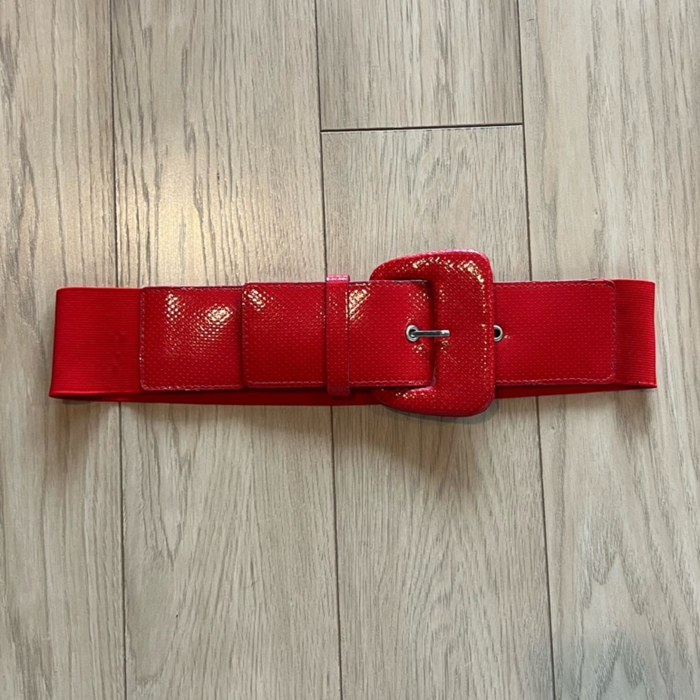 Vibrant Red Belt with Textured Buckle